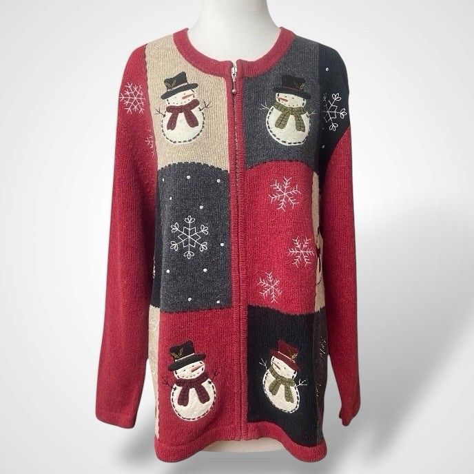 Croft & Barrow Red Wool Blend Ugly Christmas Sweater Zip Cardigan Women Size 2x